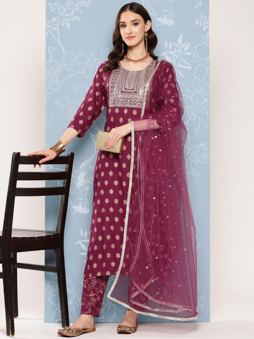 nayo ethnic motifs regular kurta with palazzos & with dupatta