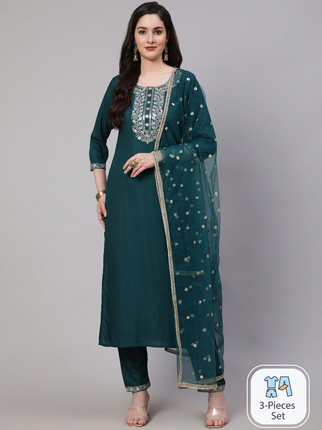 nayo ethnic motifs yoke design thread work kurta with trousers & with dupatta