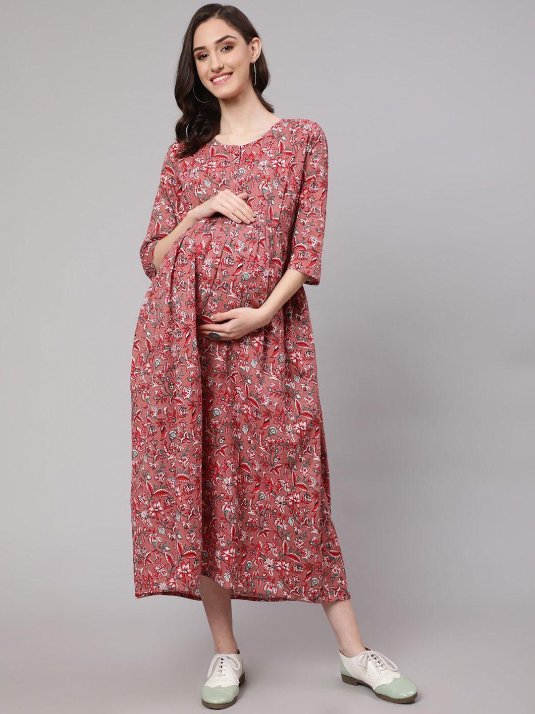 nayo floral maternity cotton midi dress