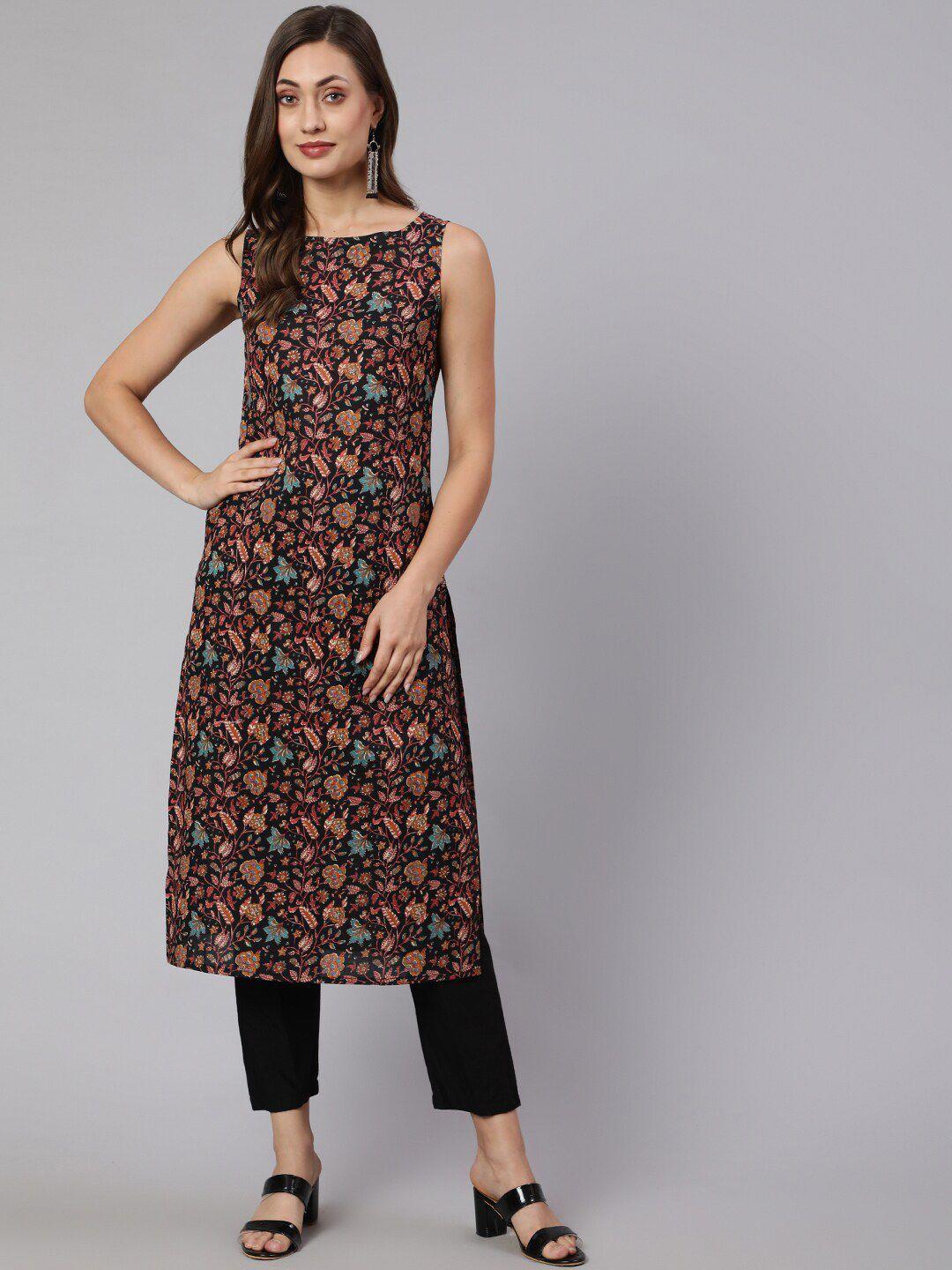 nayo floral printed boat neck cotton straight kurta