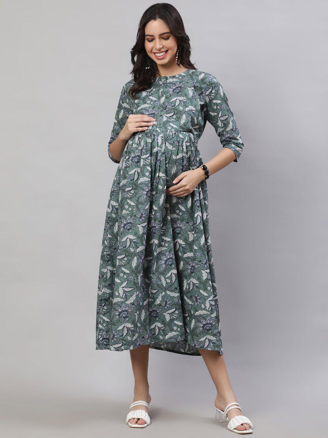 nayo floral printed fit & flare pure cotton maternity dress