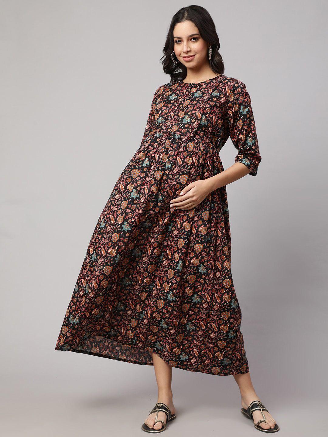 nayo floral printed gathered maternity cotton maxi dress