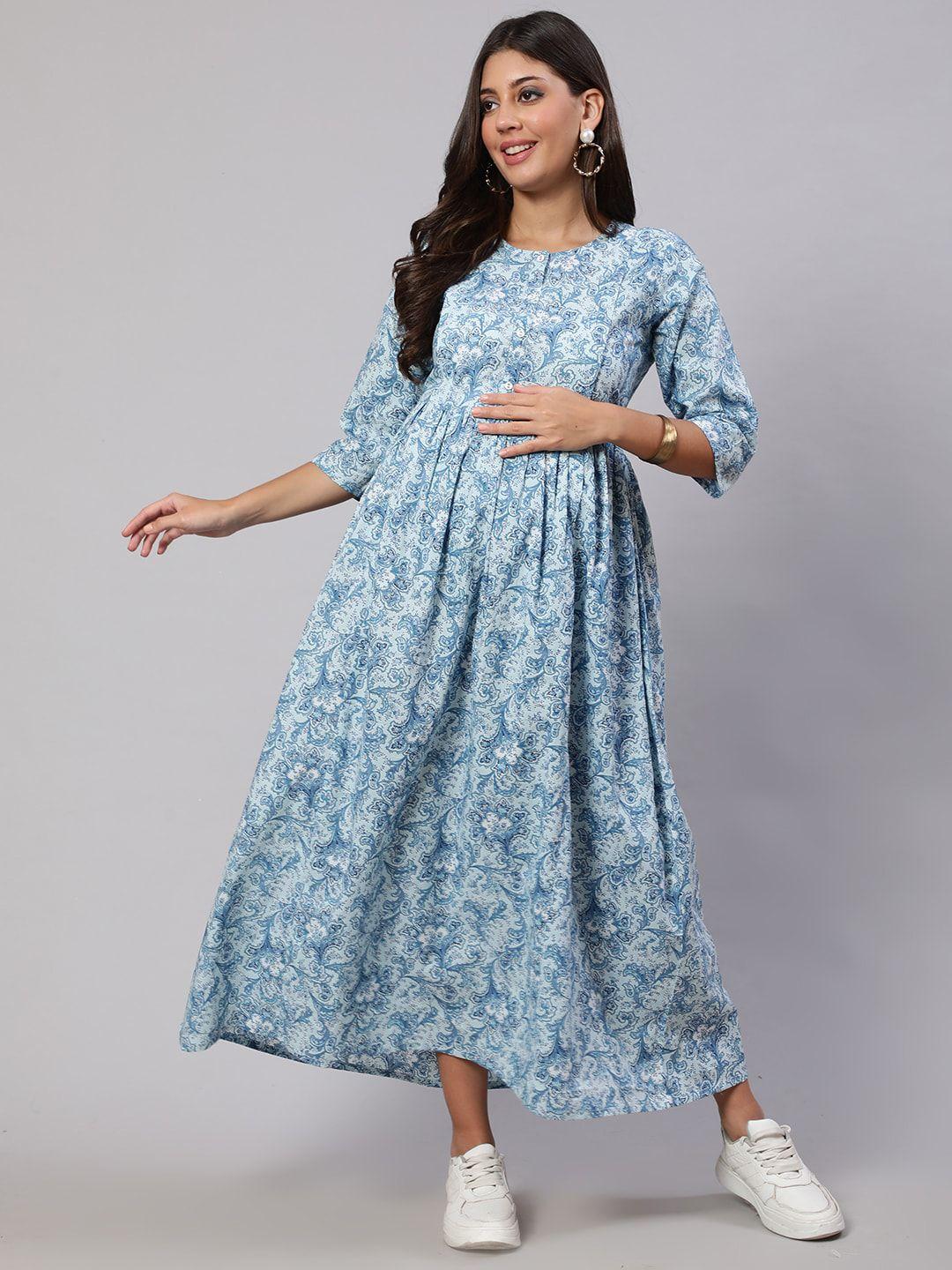 nayo floral printed gathered maternity fit & flare dress