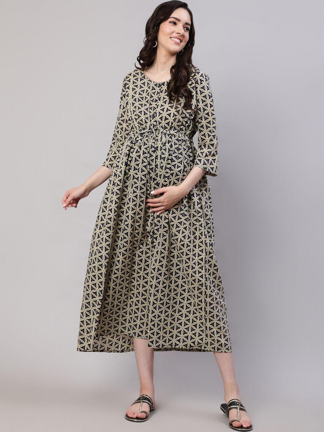 nayo floral printed maternity cotton empire midi dress