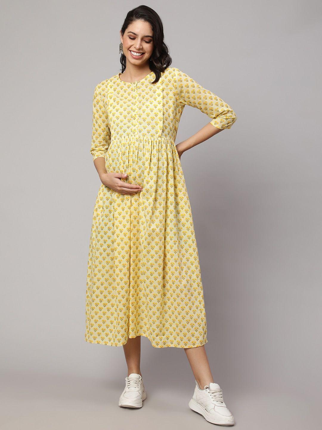 nayo floral printed maternity fit and flare midi dress