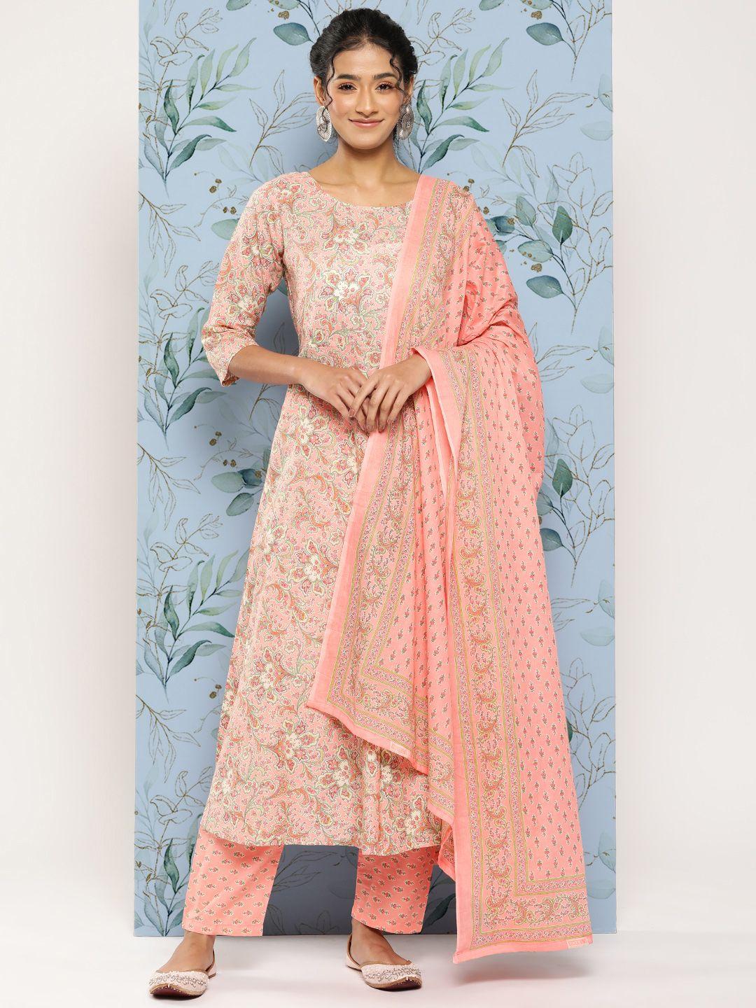 nayo floral printed regular pure cotton kurta with palazzos & dupatta