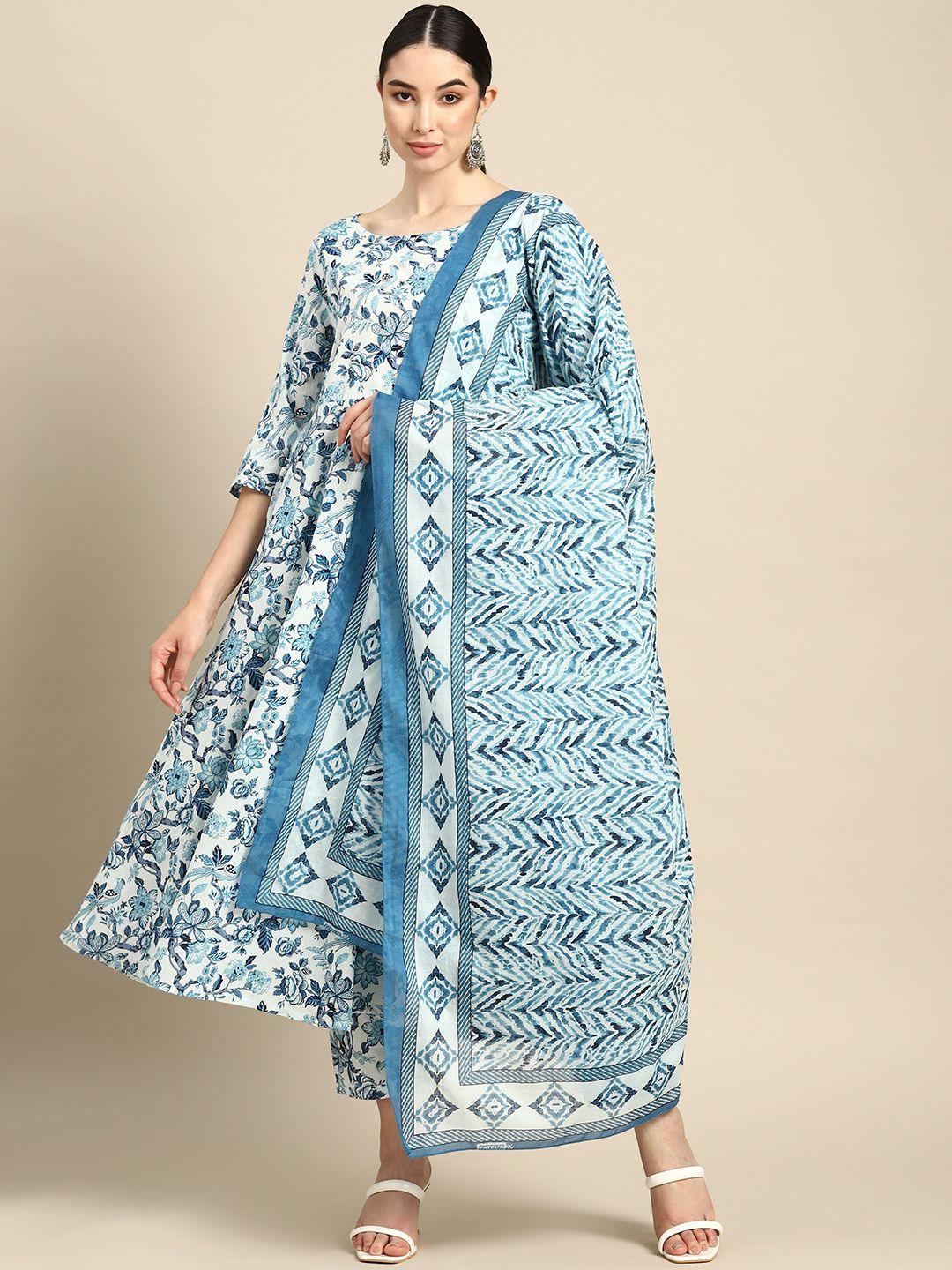 nayo floral printed regular pure cotton kurta with trousers & with dupatta