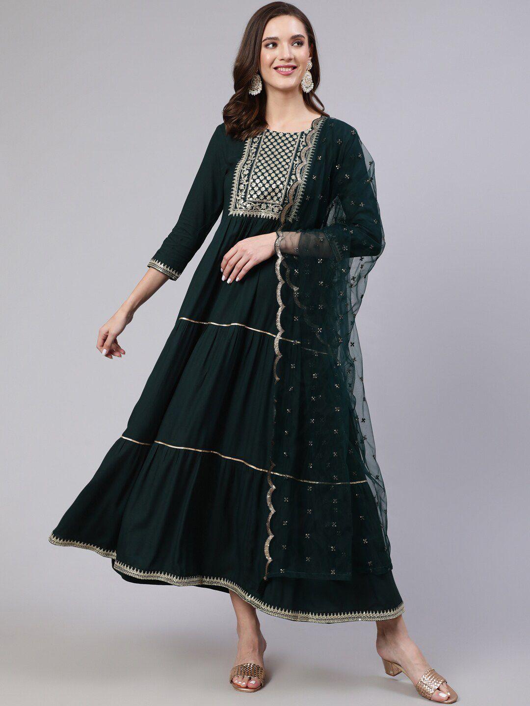nayo green ethnic motifs print maxi dress