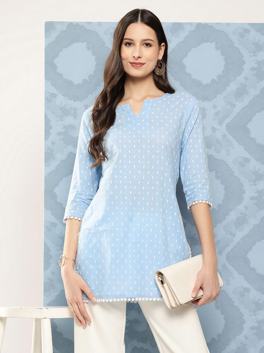 nayo mandarin collar printed cotton tunic