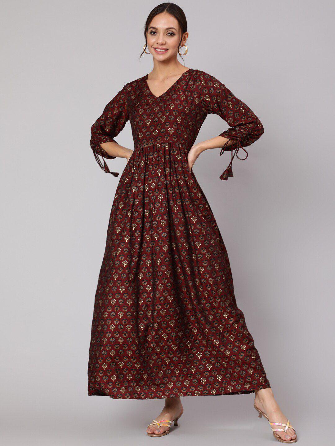 nayo maroon ethnic motifs ethnic maxi dress