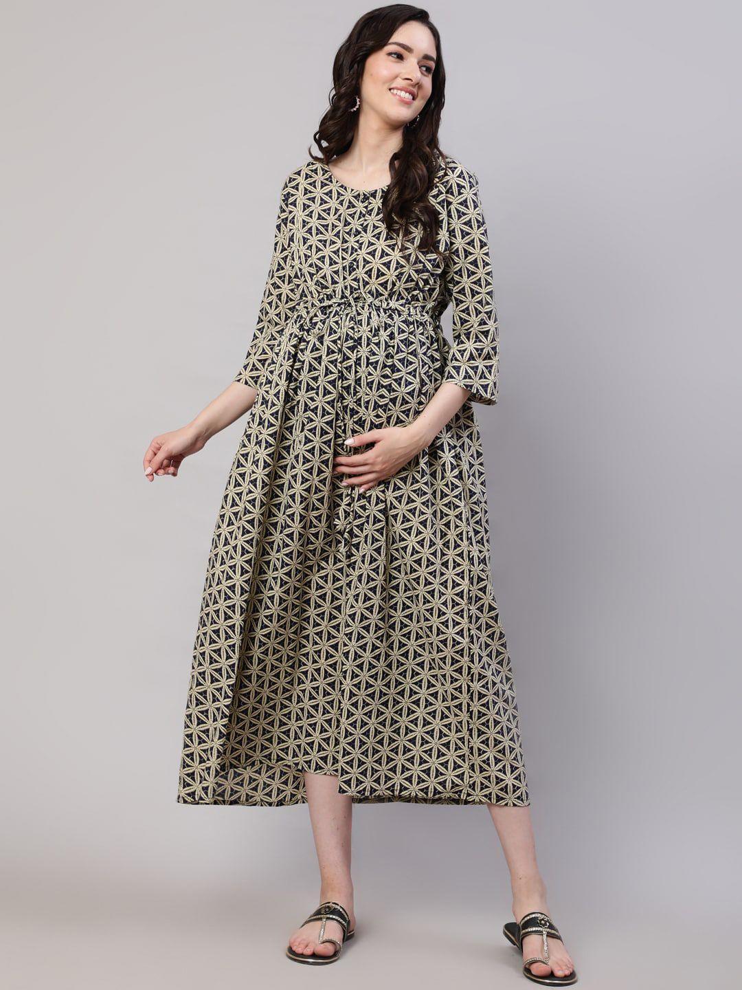 nayo maternity floral printed fit & flare cotton ethnic dress