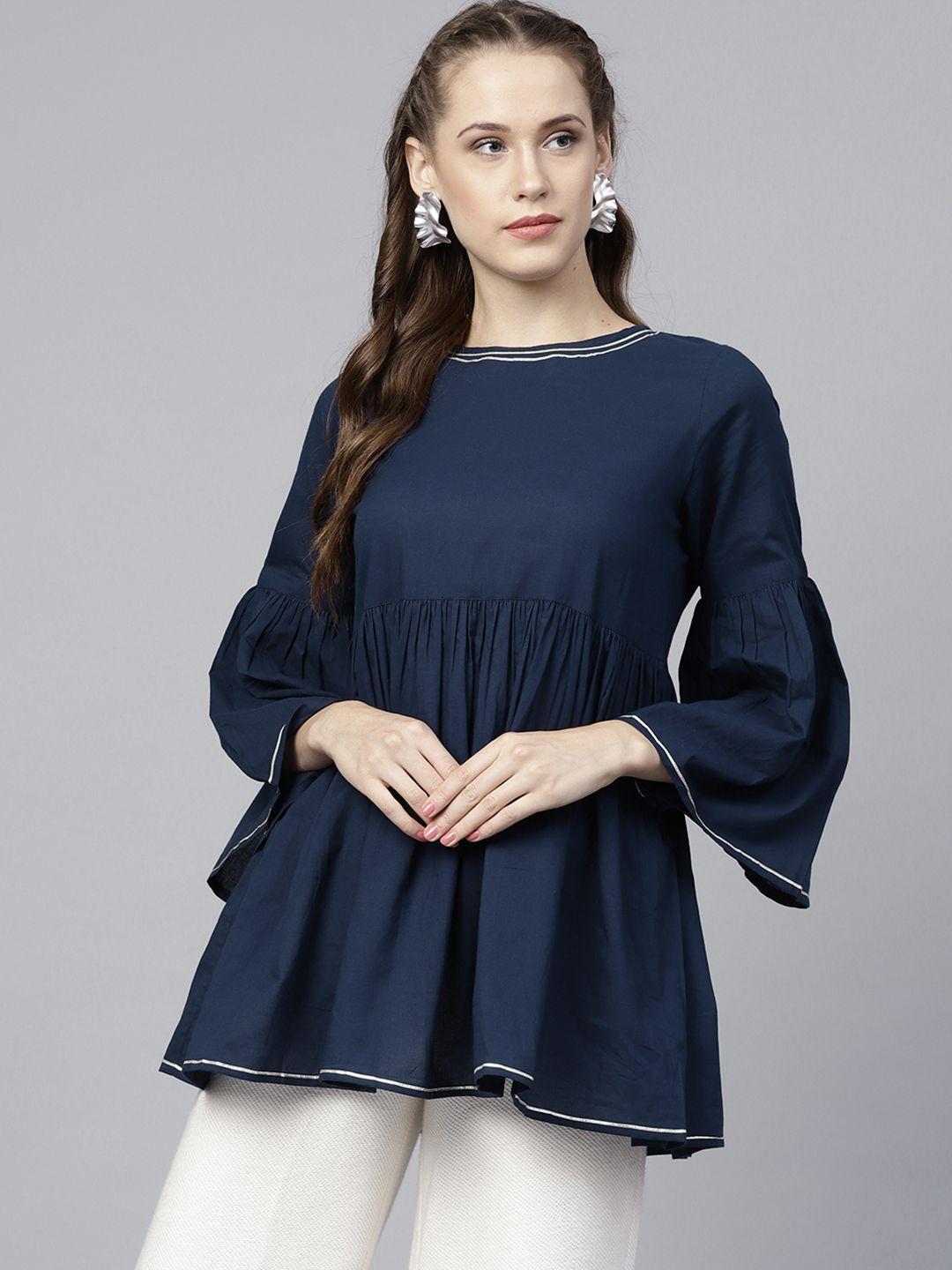 nayo navy blue solid a-line tunic