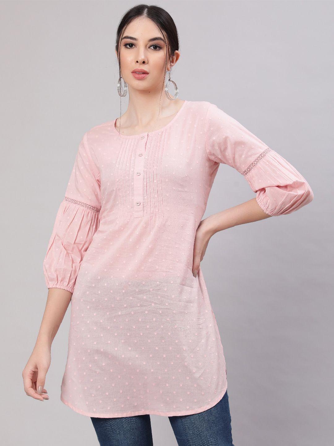 nayo pink polka dots printed pure cotton kurti