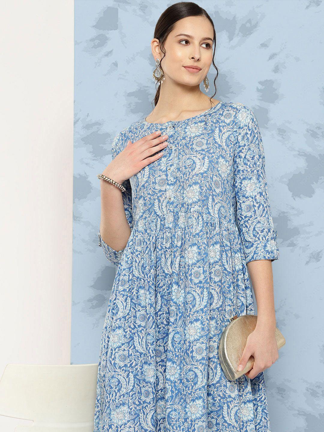 nayo printed pure cotton a-line midi ethnic dress