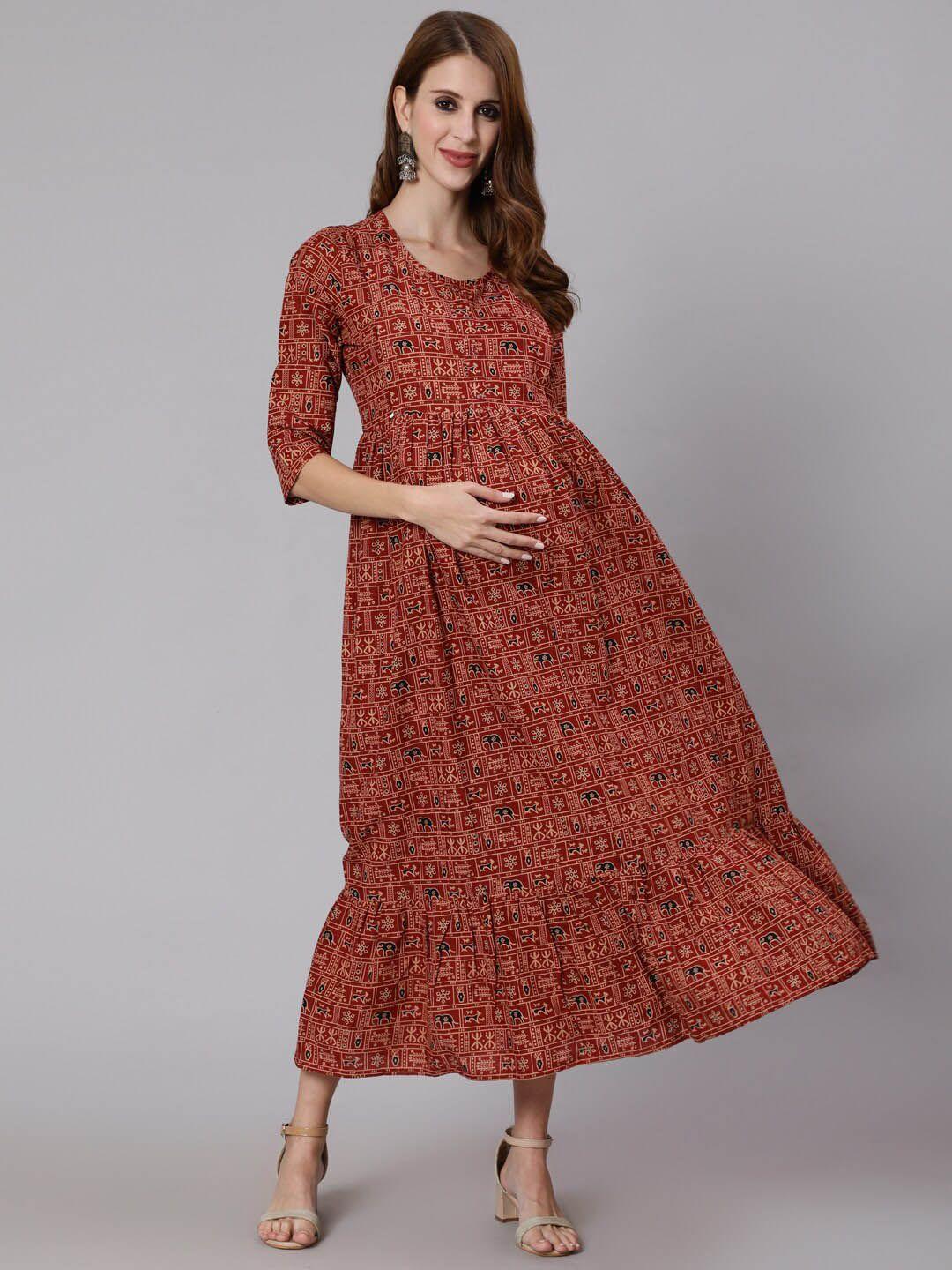 nayo rust floral print maternity maxi dress