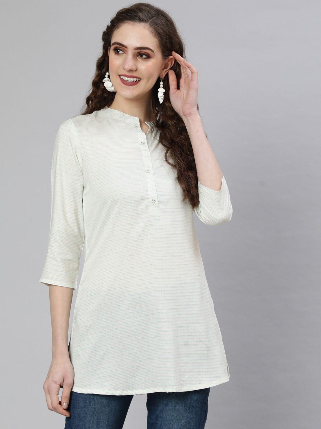 nayo striped mandarin collar cotton straight kurta