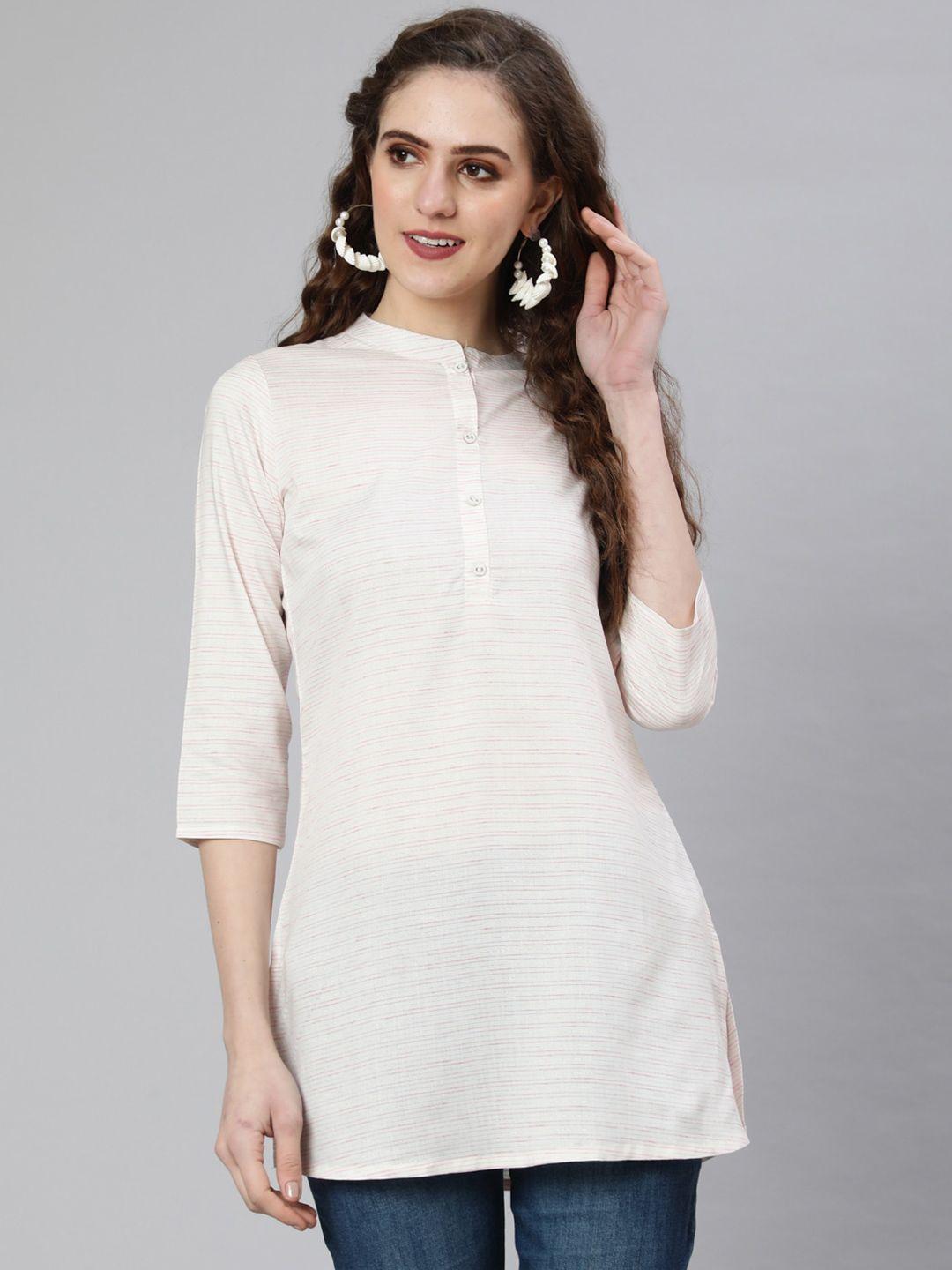 nayo striped mandarin collar cotton straight kurta