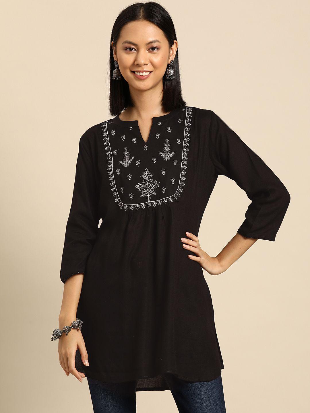 nayo viscose rayon mandarin collar embroidered tunic