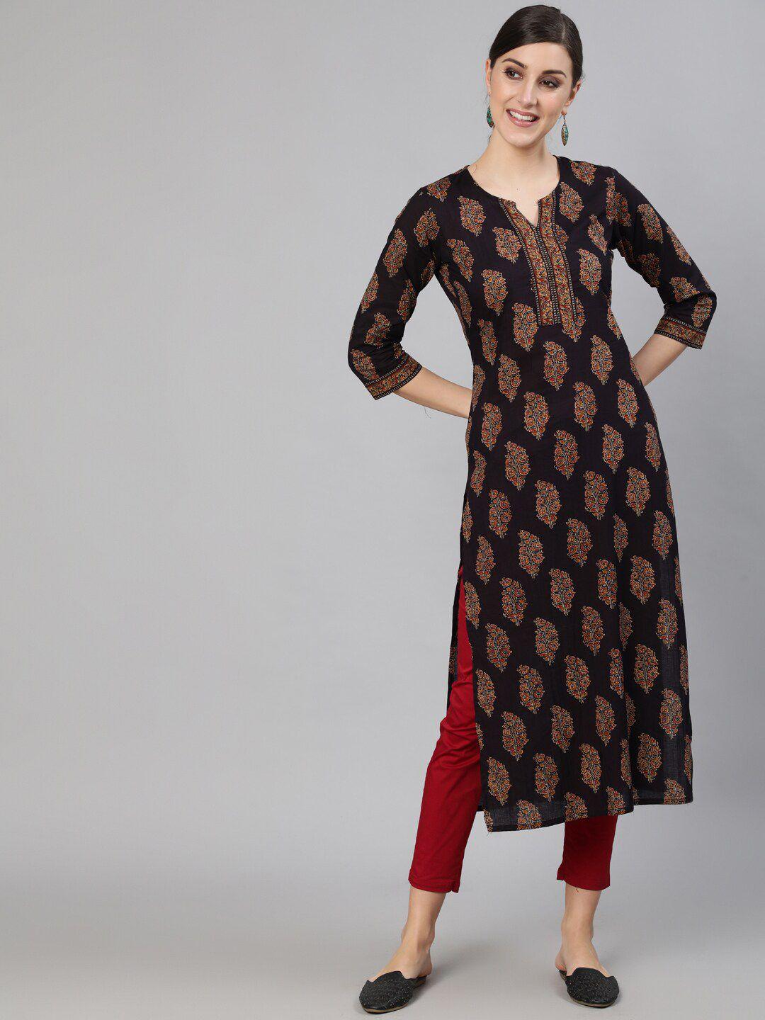 nayo women black & red paisley printed kurta