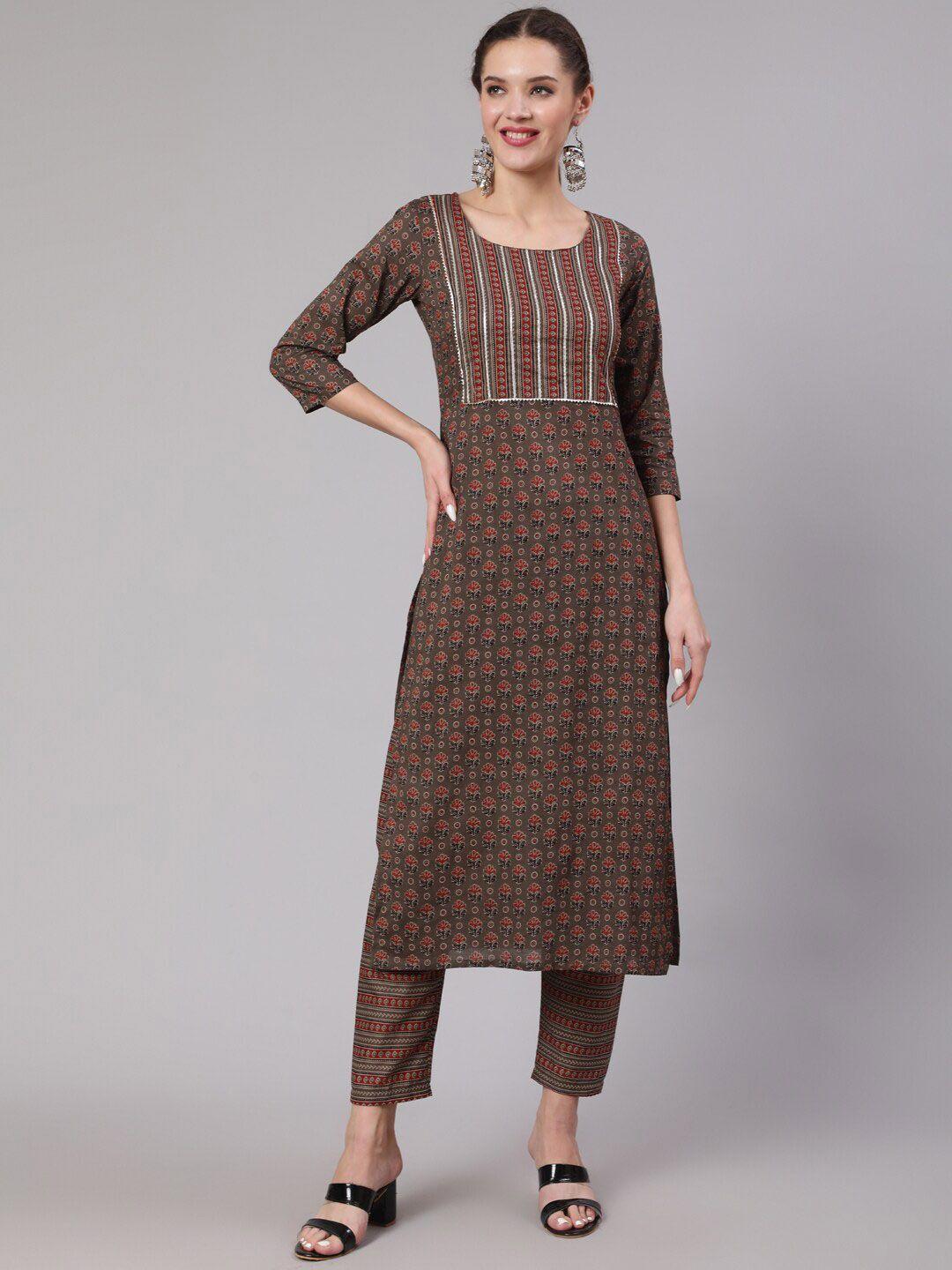 nayo women ethnic motifs printed gotta patti pure cotton kurta with trousers