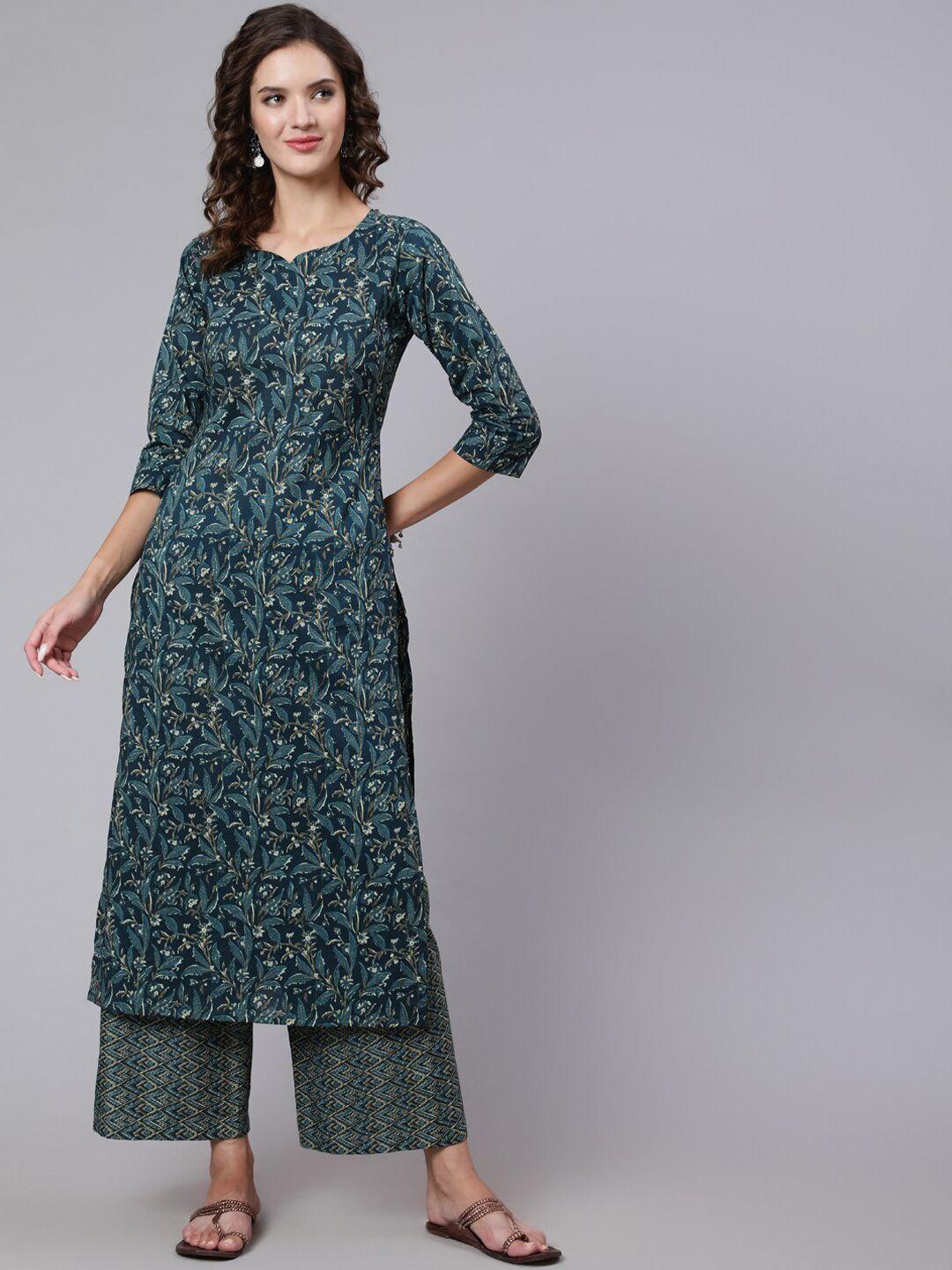 nayo women ethnic motifs printed pure cotton kurta with palazzos