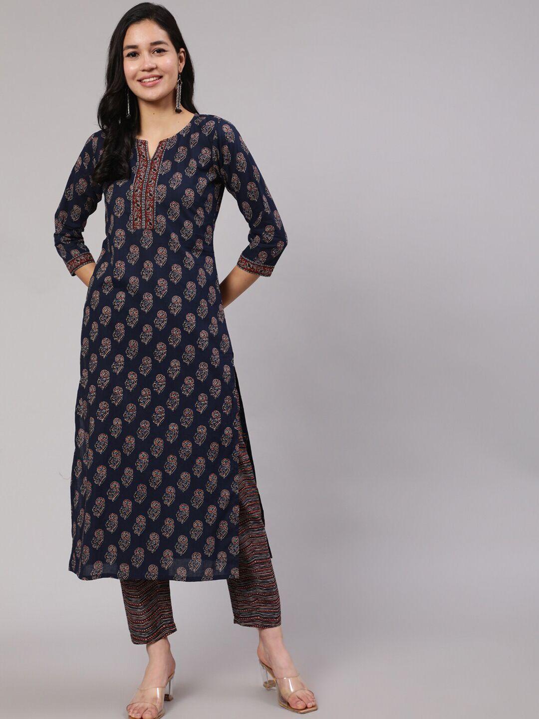 nayo women ethnic motifs printed pure cotton kurta with trousers