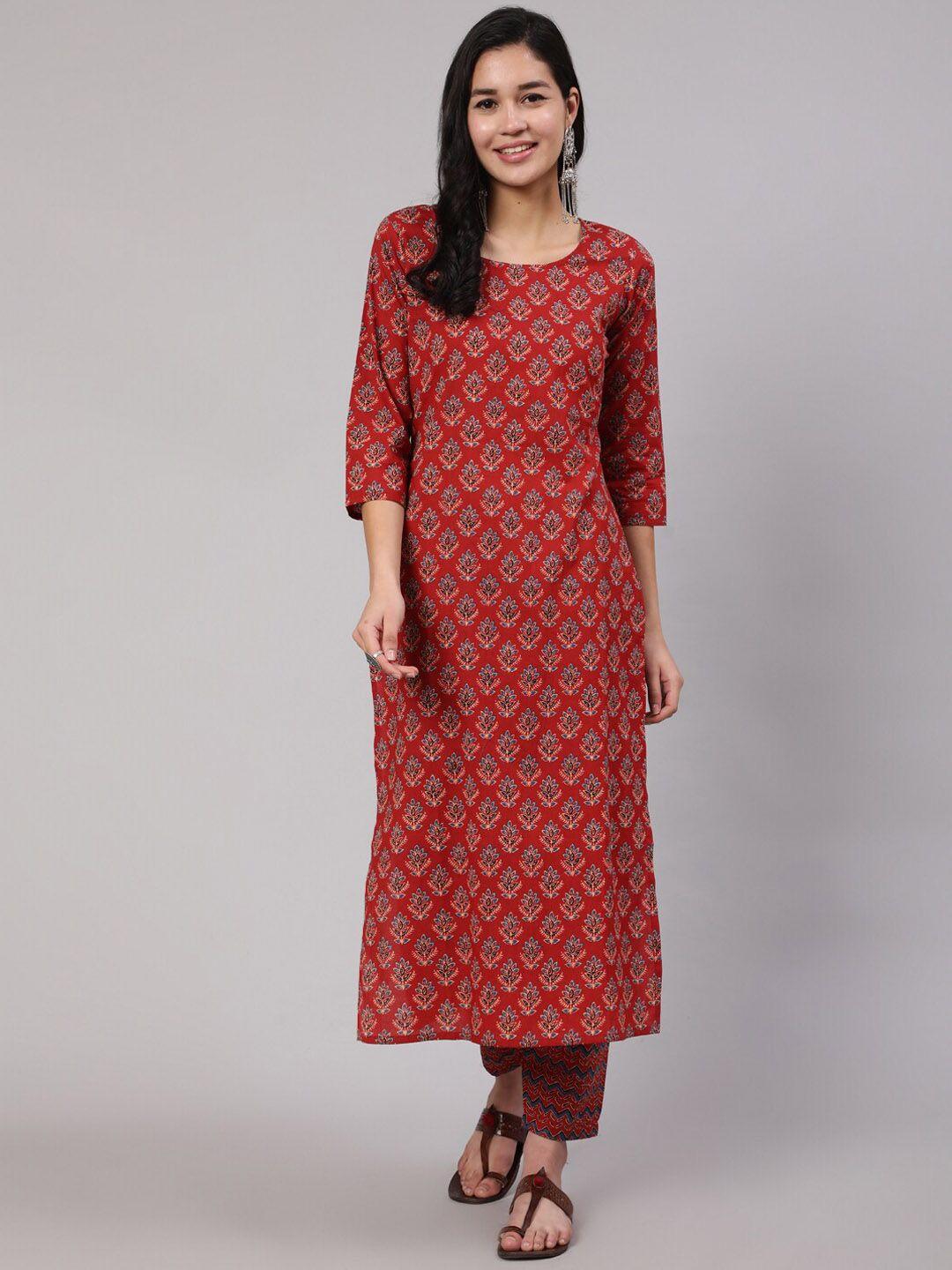 nayo women ethnic motifs printed pure cotton kurta with trousers