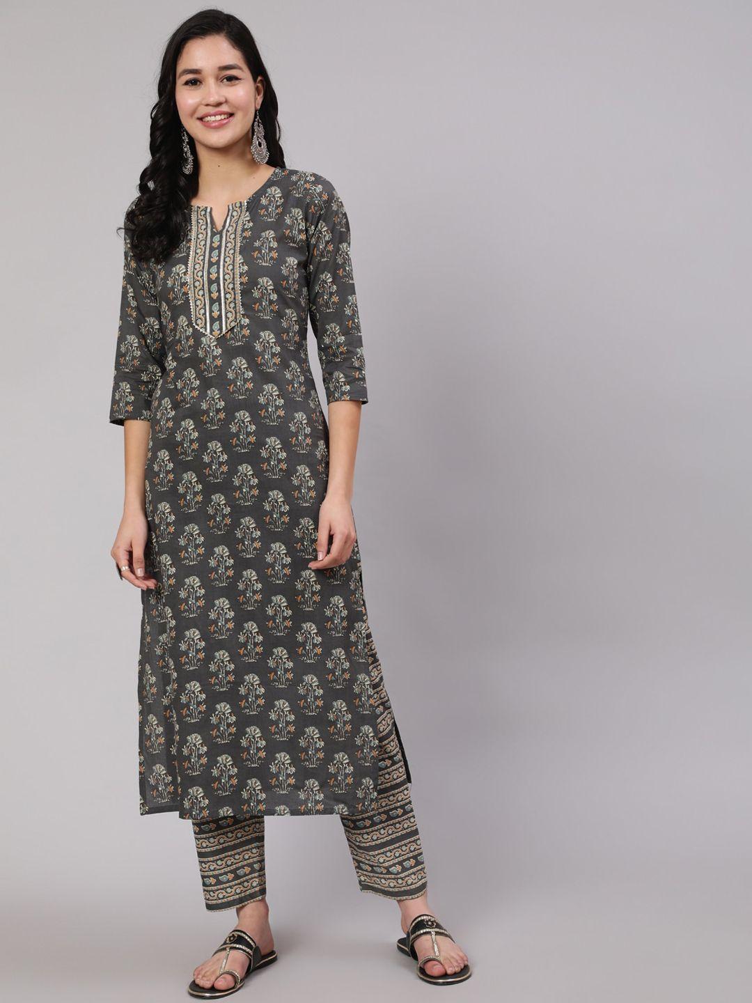 nayo women ethnic motifs printed pure cotton kurta with trousers