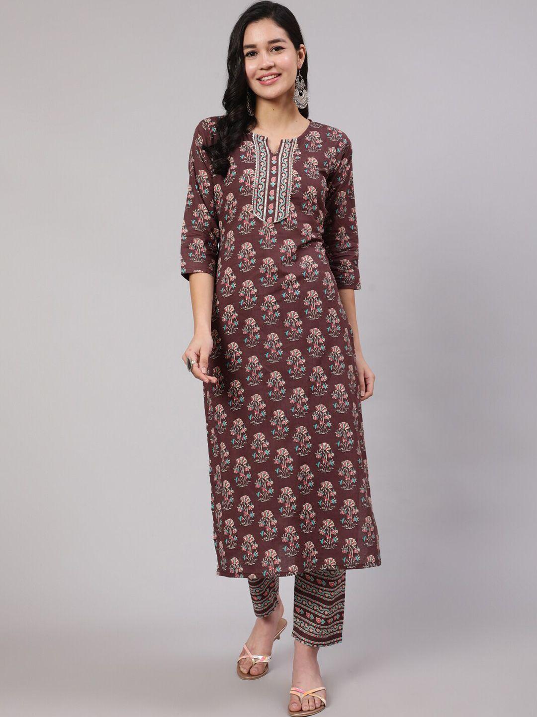 nayo women ethnic motifs printed pure cotton kurta with trousers