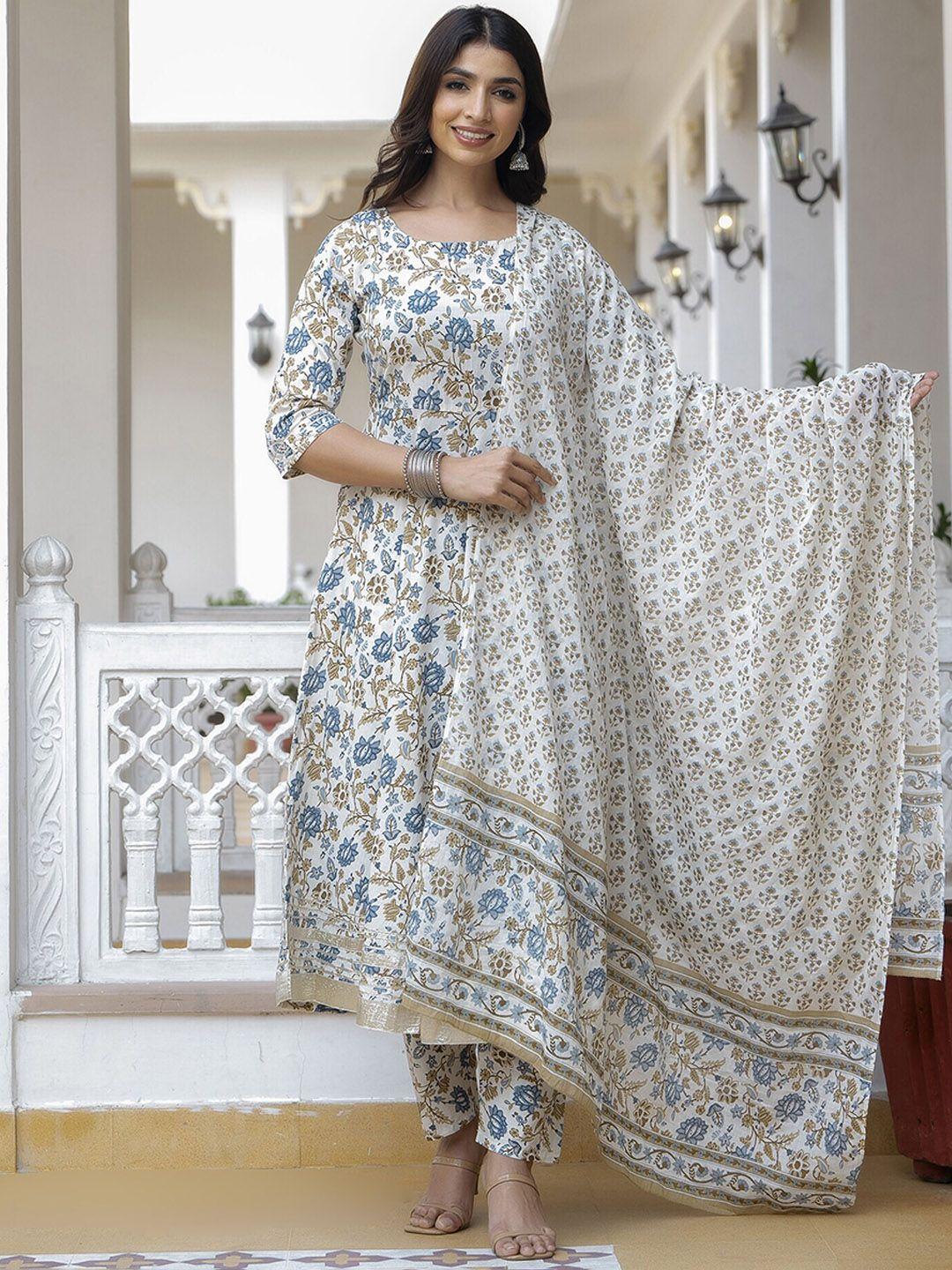 nayo women floral printed empire gotta patti pure cotton kurta with trousers & with dupatta