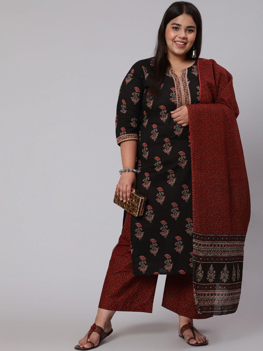 nayo women floral printed pure cotton kurta with palazzos & with dupatta