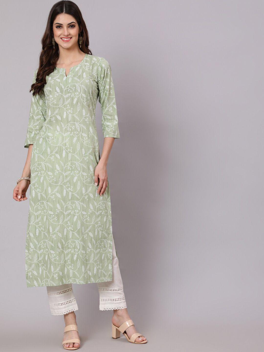nayo women green printed cotton kurta with trouser