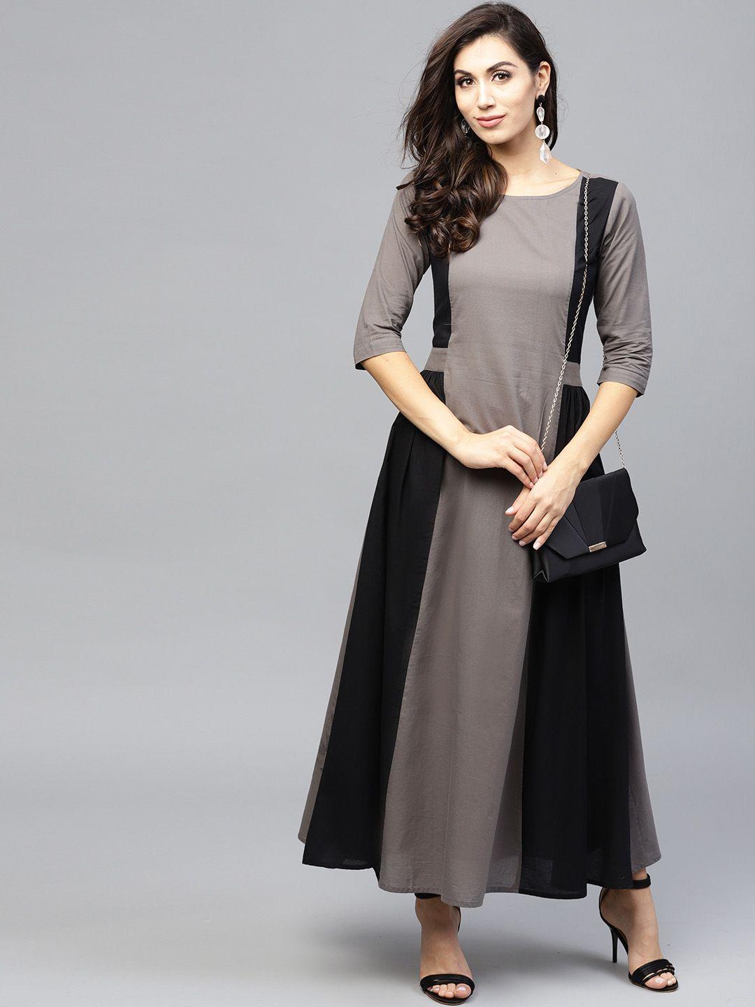 nayo women grey & black colourblocked maxi dress