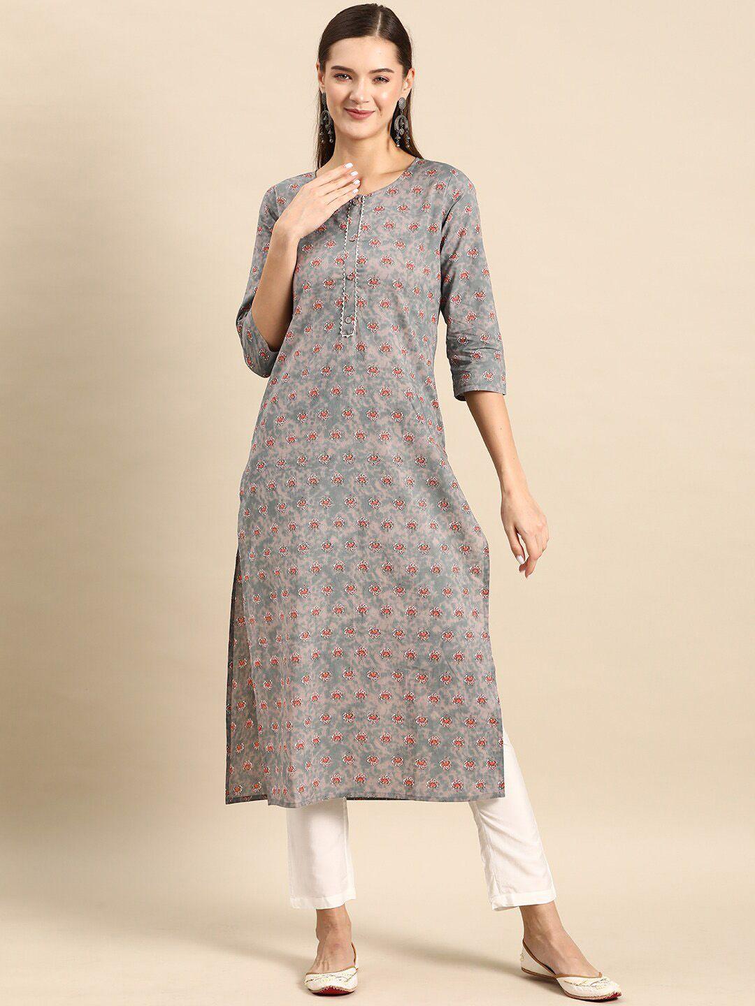 nayo women grey ethnic motifs printed flared sleeves kurta