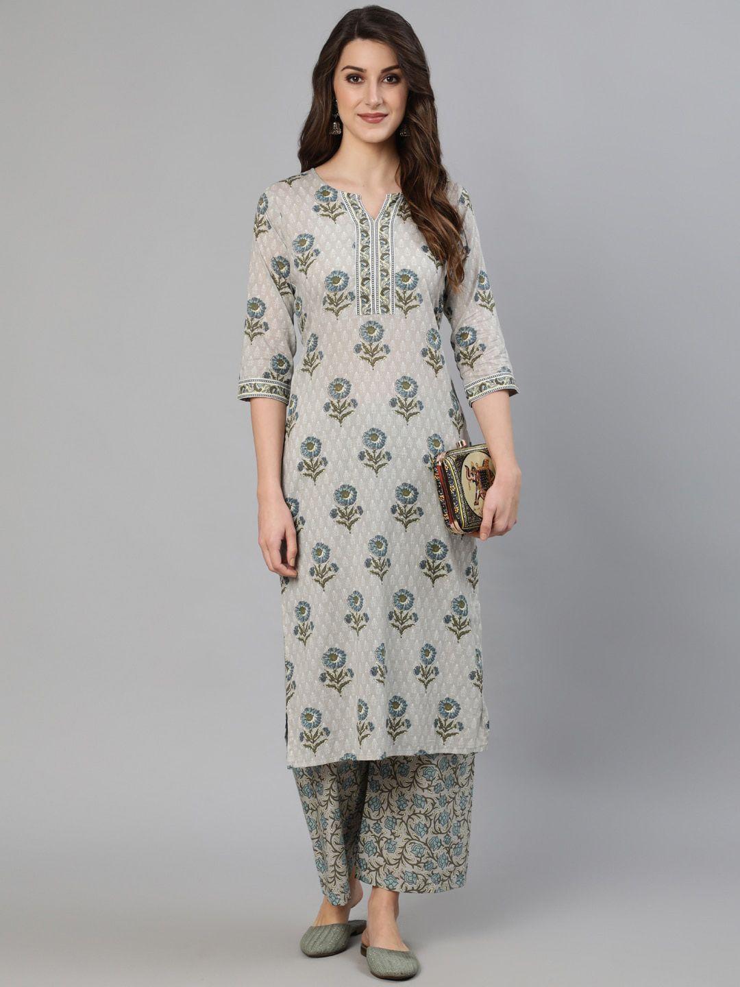 nayo women grey ethnic motifs printed kurta