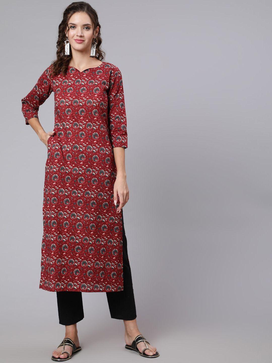 nayo women maroon floral printed kurta