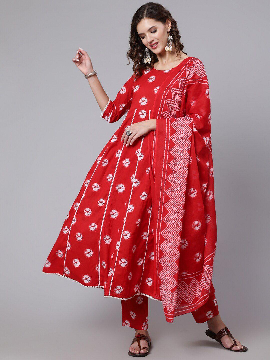 nayo women printed panelled pure cotton kurta with trousers & with dupatta