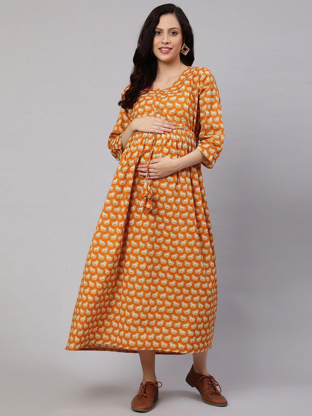 nayo yellow ethnic motifs print maternity maxi dress