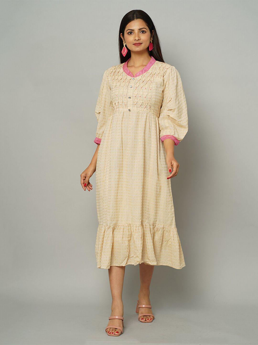 nayra a-line puff sleeves midi cotton dress