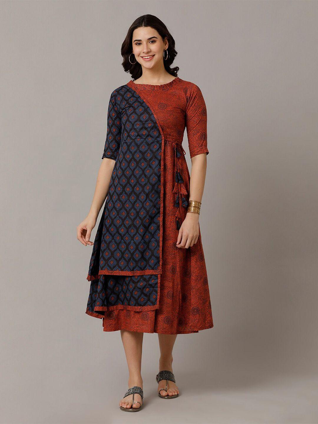 nayra ethnic motifs print a-line midi dress
