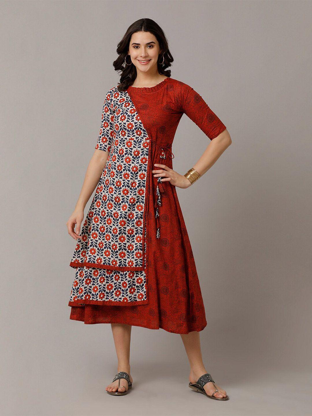 nayra ethnic motifs print a-line midi dress