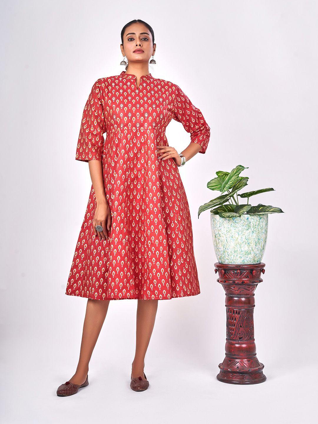 nayra ethnic motifs printed fit & flare dress