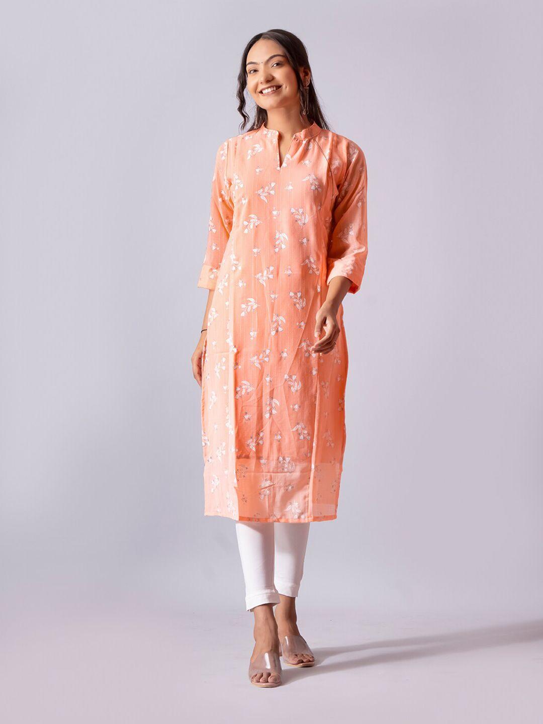nayra floral printed mandarin collar pure georgette straight kurta