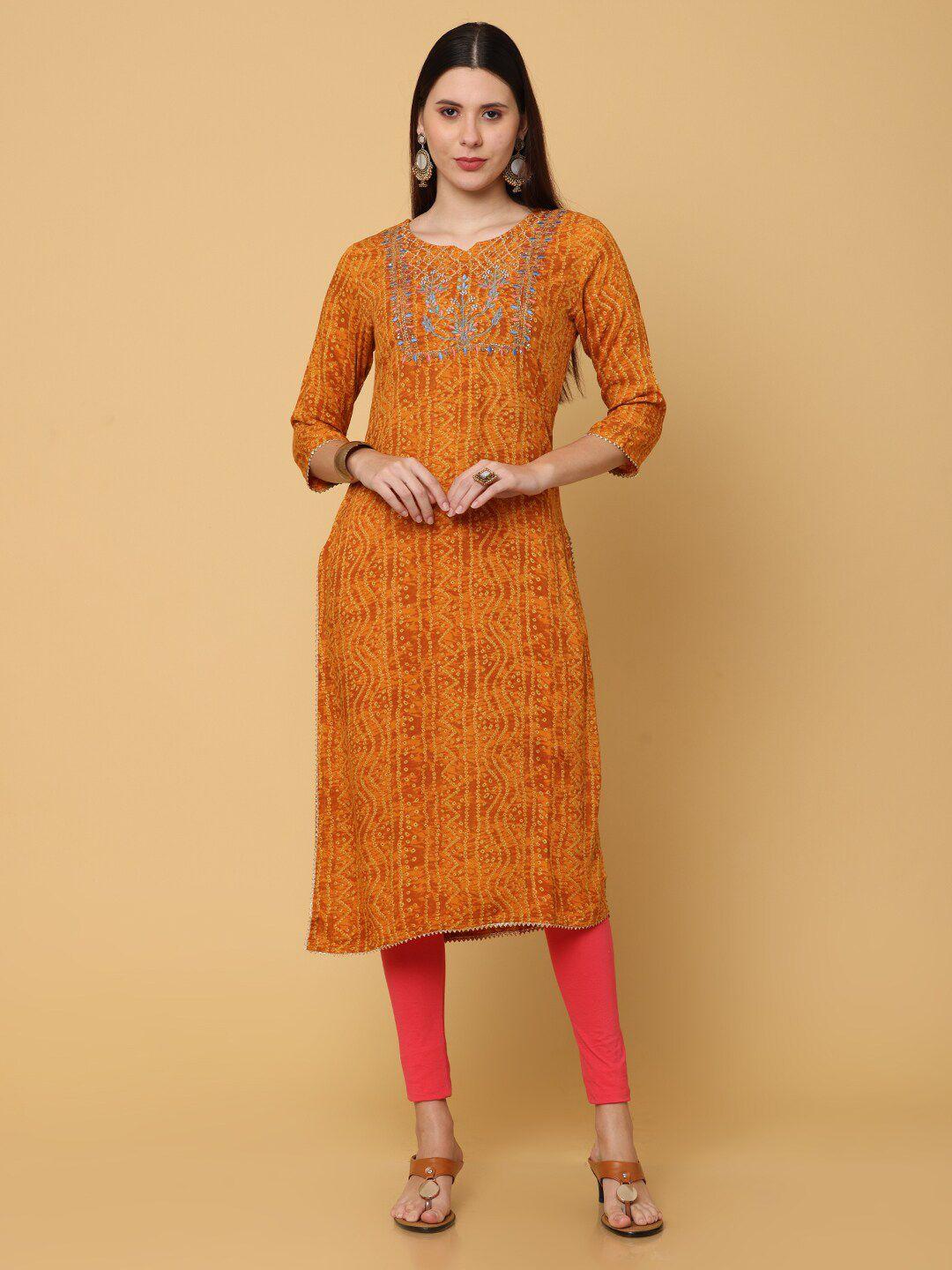 nayra women orange ethnic motifs printed block print kurta