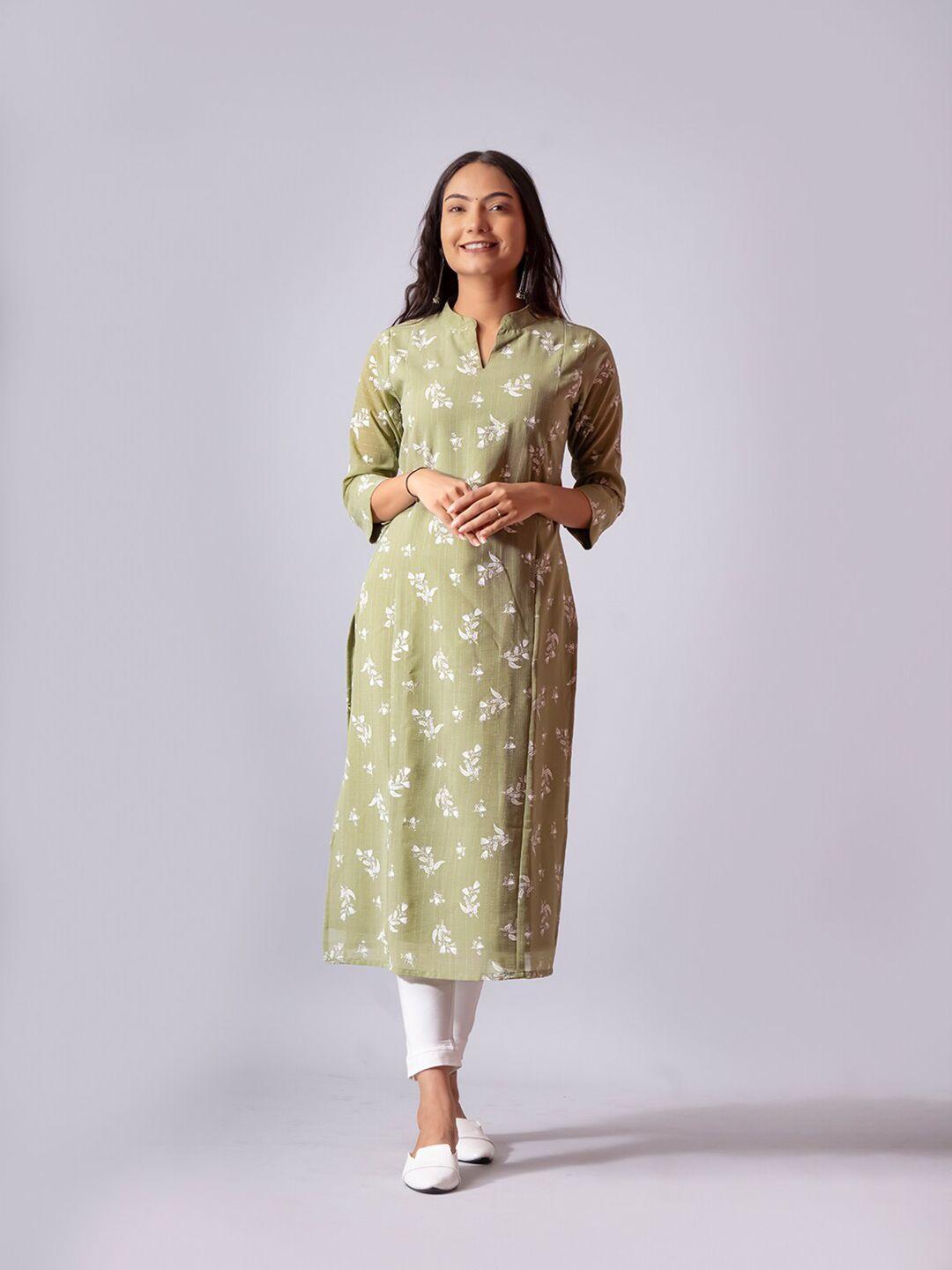 nayra  floral printed mandarin collar georgette kurta