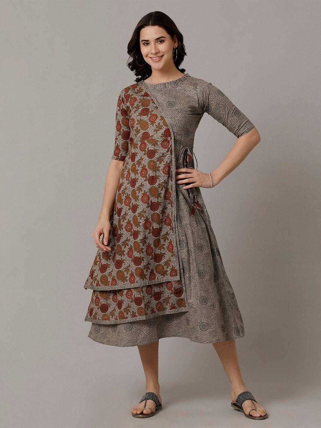 nayra ethnic motifs print a-line midi dress