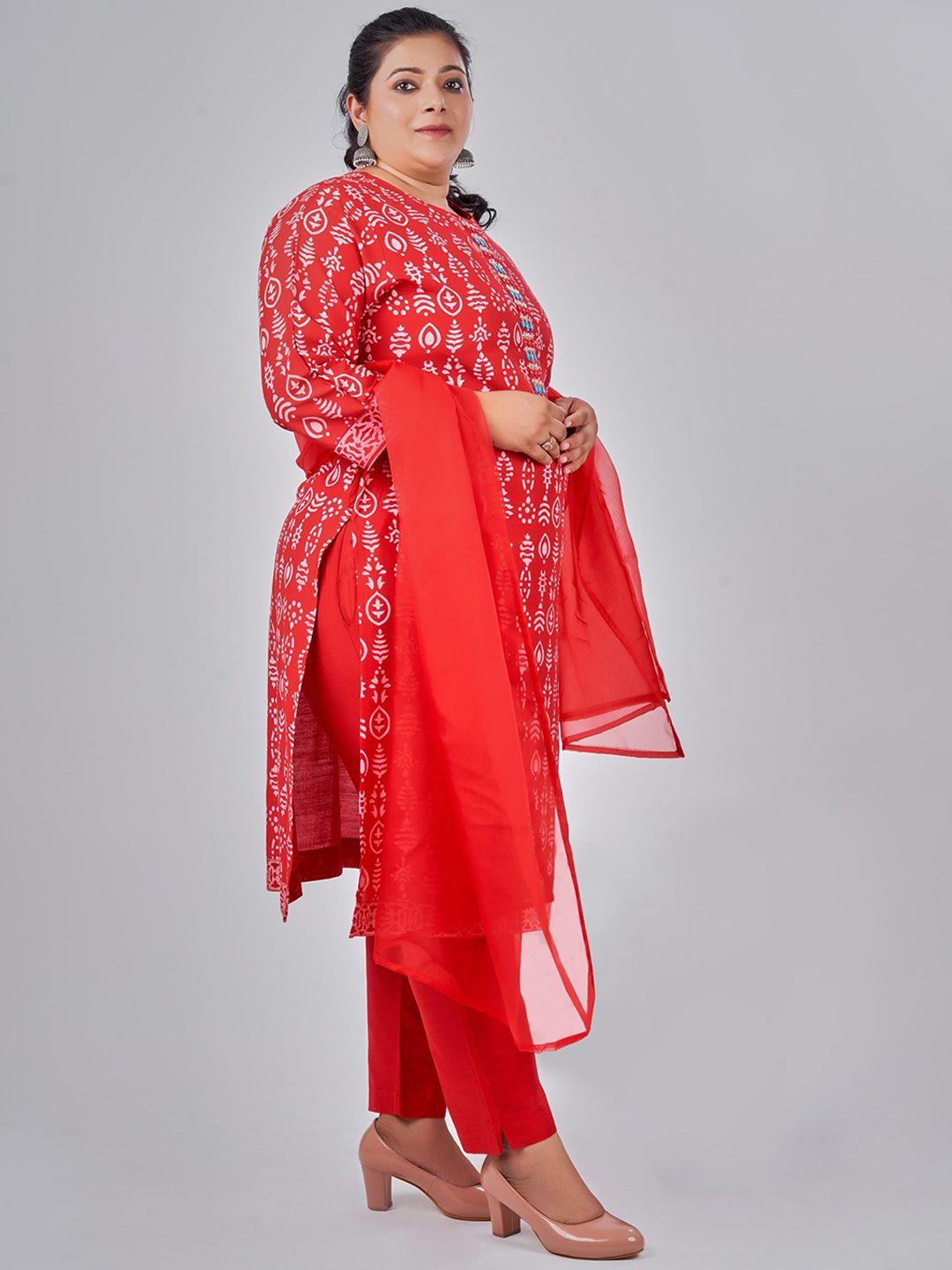 nayra ethnic motifs printed regular kurta with trousers & dupatta