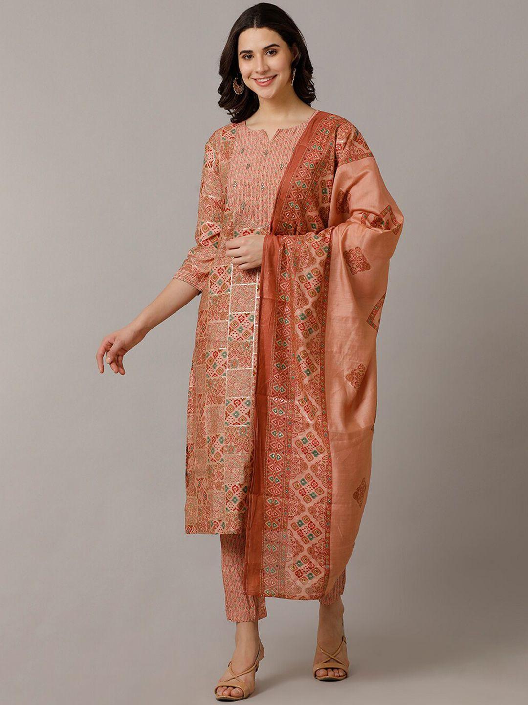 nayra ethnic motifs printed regular kurta with trousers & dupatta