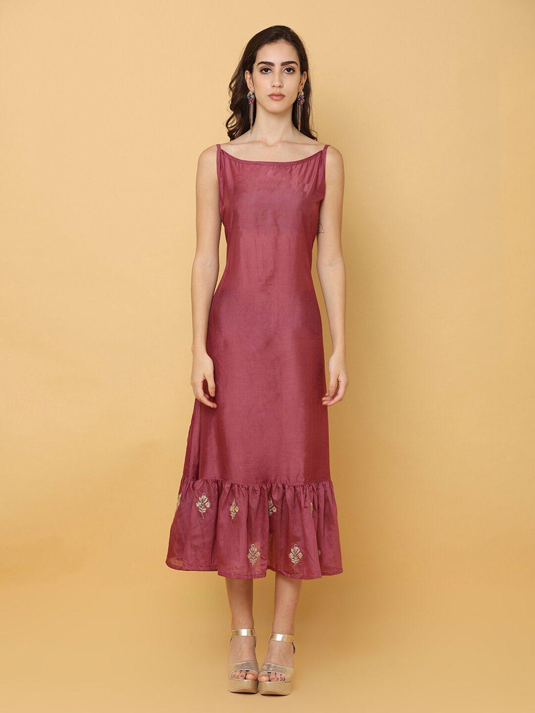 nayra floral embroidered layered a-line midi ethnic dress