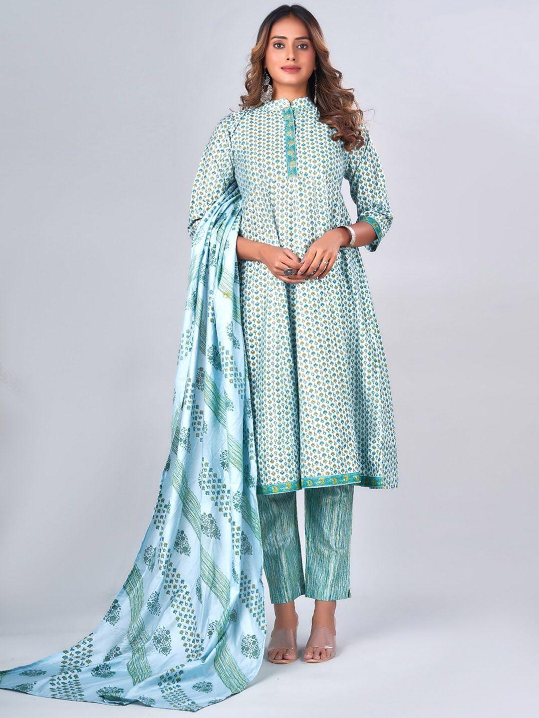 nayra floral printed regular kurta with trousers & dupatta